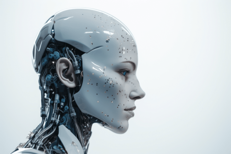 3d rendering of a female cyborg on a white background