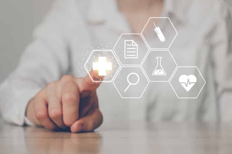 Health and wellness survey concept - close-up of a hand pressing fingers, abstract representation.