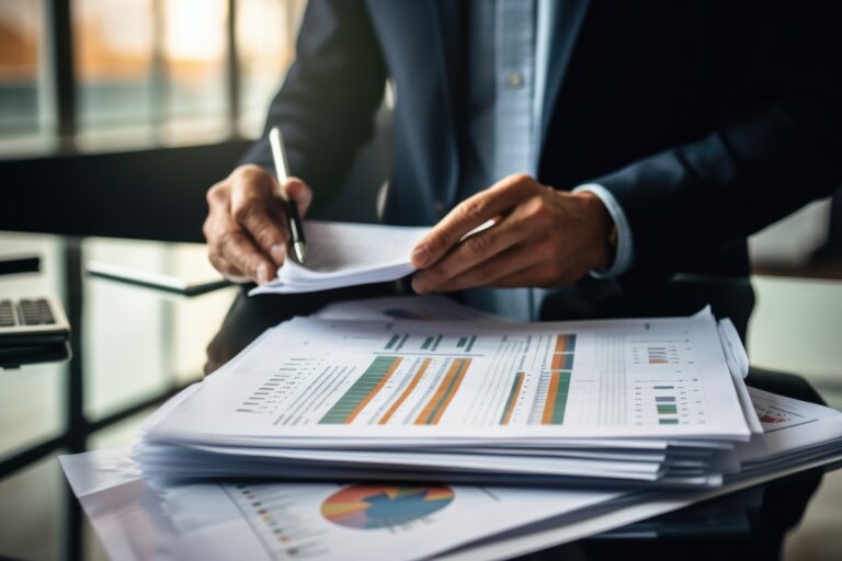 Person reviewing financial documents, symbolizing debt management strategies for individuals and companies.