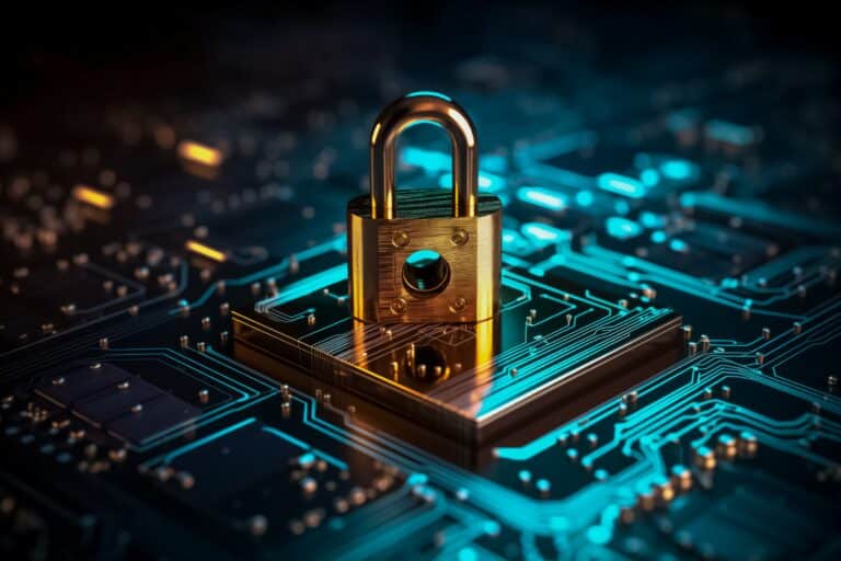 Cybersecurity professional monitoring network security on multiple computer screens, protecting sensitive data from cyber threats.