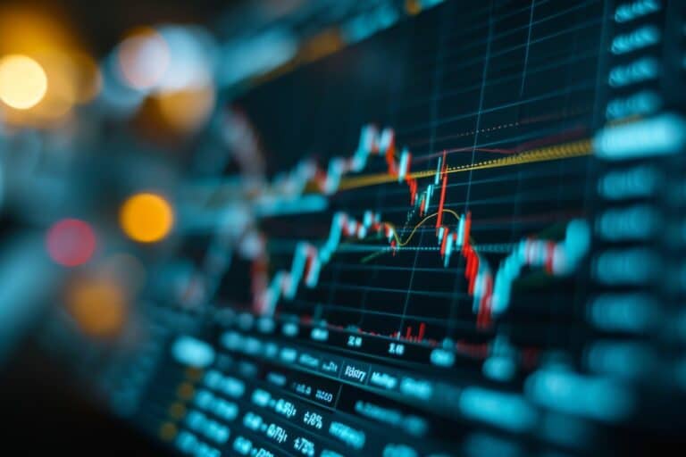Market chart showing business growth, stock investment, financial data, and profit increase on success diagram background
