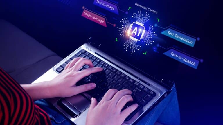 AI text generators creating content on a digital interface, illustrating automated content creation.